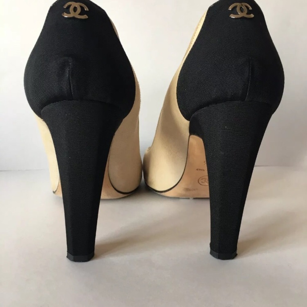 Chanel peep toe platform pumps